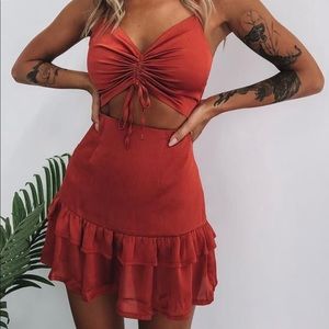 Zahra ruched dress rust